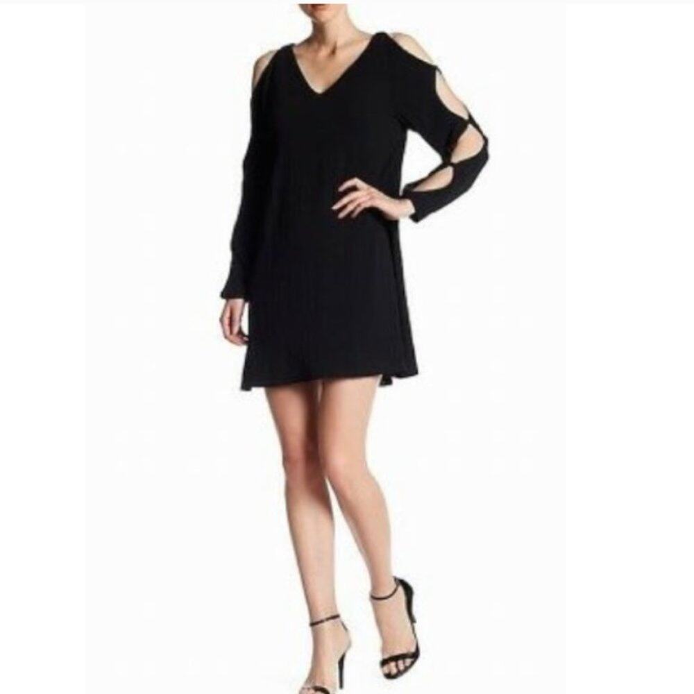 Brigitte Bailey Shift Black V-Neck Dress, Cut Out Detail, Small, Like New